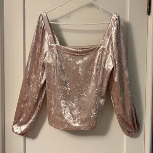 Anthropologie Jessima Crushed Velvet Blush Pink Long Sleeve Renaissance Top XL